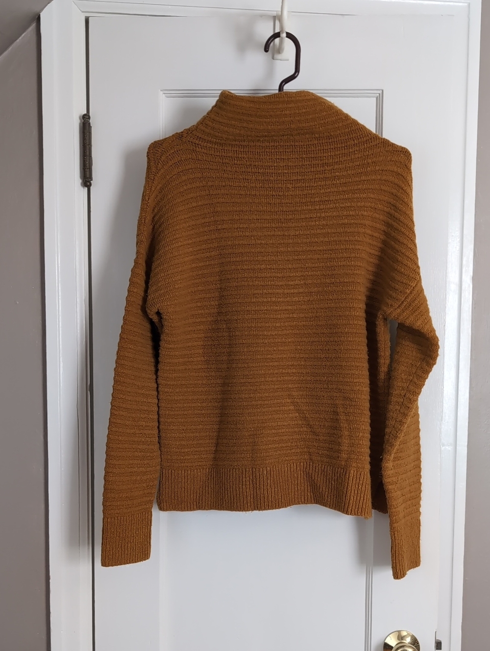 Madewell Ribbed Cowl Neck Sweater in Mustard Yellow/Burnt Orange, XS